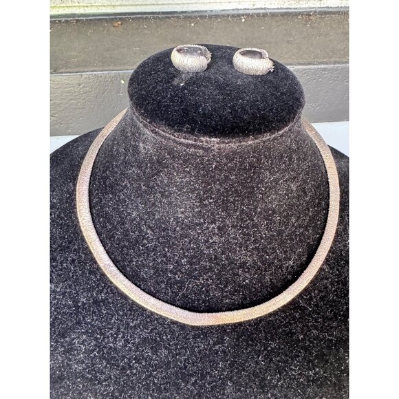 Vintage Wire Wrapped Sterling Silver Choker Necklace Hoop Earrings Set - Picture 2 of 9